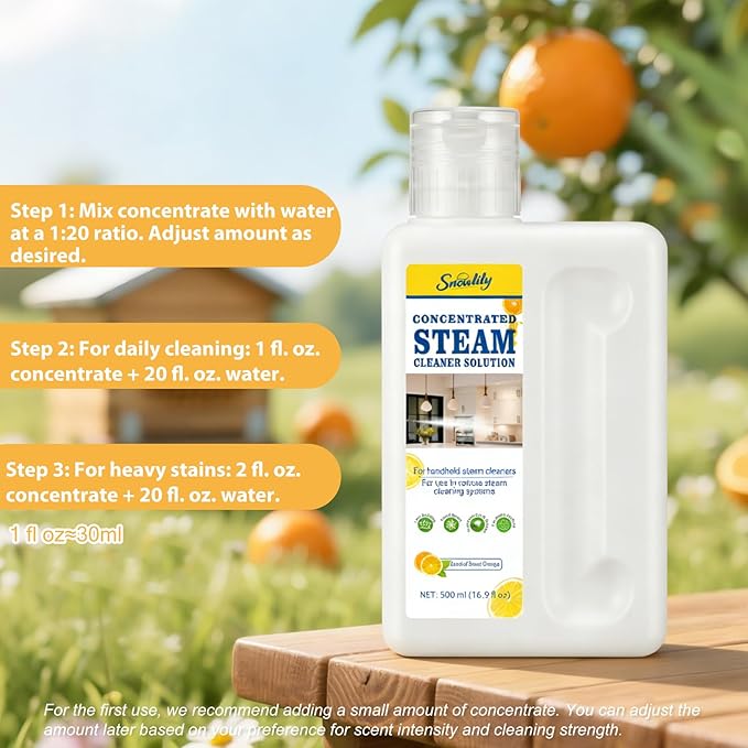 Snowlily 20X Concentrated Multi-Surface Steam Cleaning Solution for All Steam Mops & Machines – Cleans Floors, Curtains, Carpets & Fabrics, Fresh Floral Scent, 16.9 fl oz (Orange)