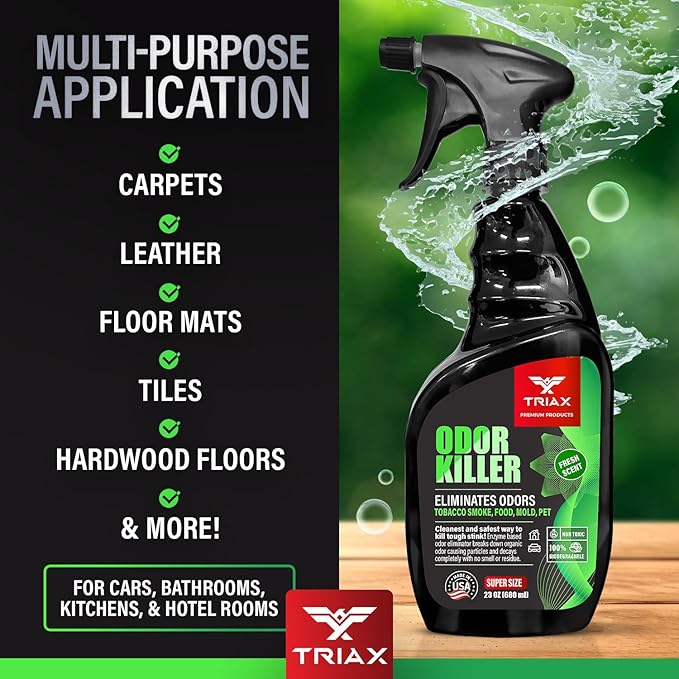 TRIAX Odor Killer - Advanced Odor Control - Ready to Use, Fresh Scent, Multi-Purpose - Non-Toxic and 100% Biodegradable - For Carpets, Fabrics, Hard Surfaces, and More