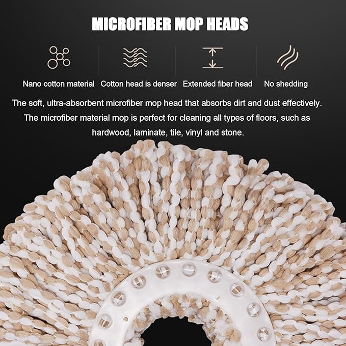 Mop and Bucket Set, Spin Mop and Detachable Inner Mop Bucke Self-Wringing Floor Cleaning System for Hardwood, Wood, Laminate, Tile, Wall with 5 Microfiber Pads