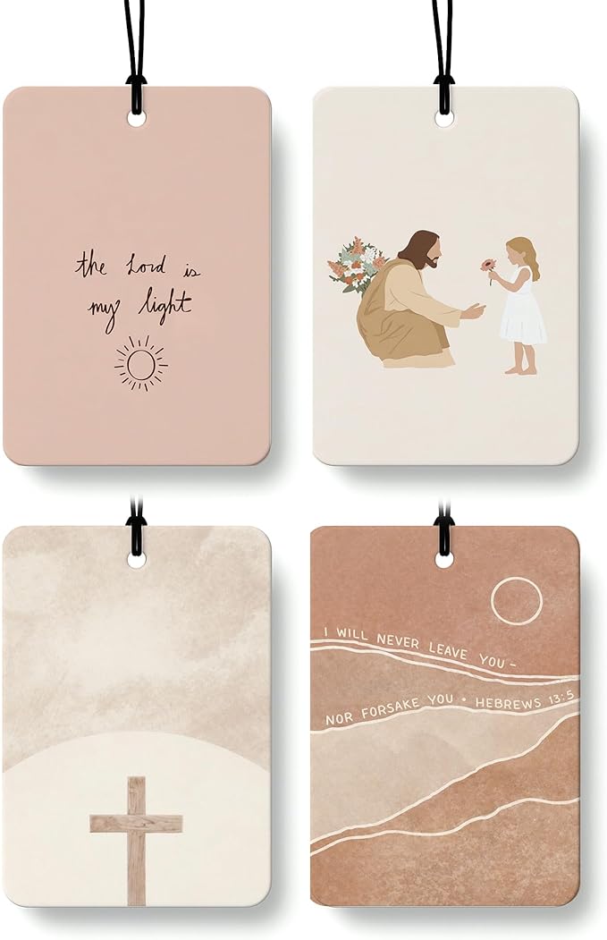 Boho Christian Jesus Air Freshener 4 Pcs, Inspirational Christian Bible Verse Hanging Air Freshener for Cars Closet Drawer Books, Religious Boho Car Accessories Mirror Decor for Women