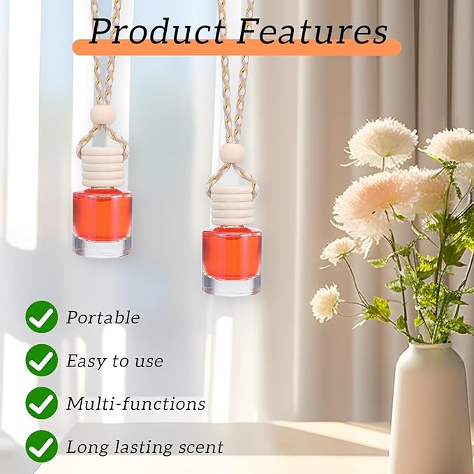 50 Pcs Hanging Car Air Freshener Car Diffuser Bottles Empty Glass Perfume Bottles Freshener Diffuser Bottle Pendant for Essential Oil Fragrance Aromatherapy Bottle Ornament (Cylinder)