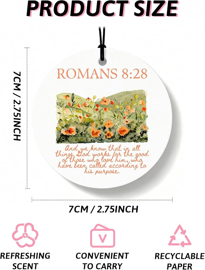 Orange Christian Round Car Air Freshener 4 Pcs, Coquette Orange Bow Religious Hanging Air Freshener for Cars Closet Drawer Books, Christian Girly Car Accessories Mirror Decor for Women