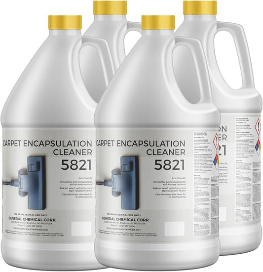 Carpet Encapsulation Cleaner 5821 - Rug Shampoo for Upholstery, Rugs, & Wool - Fast Drying, Nature Conscious Cleaning - Professional Grade Carpet Solution - Case of 4 (1 Gallon)