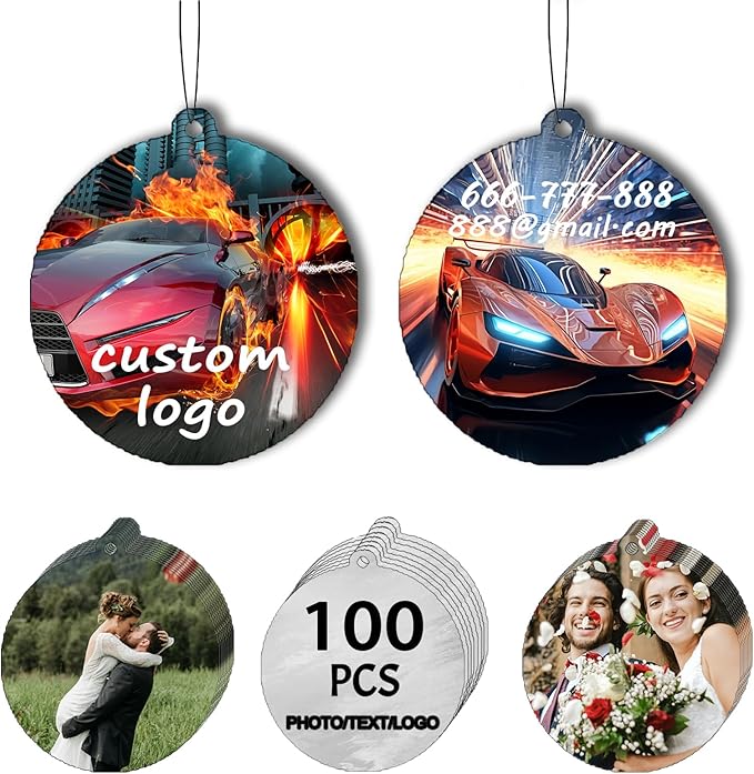 100Pcs Custom Logo Car Bulk Air Fresheners, Double-Sided Custom Air Fresheners with Picture, Personalized Air Freshener for Car, Suitable for Custom Gifts for Branding Business Events (Rount)