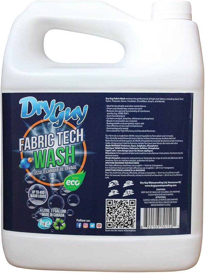 Fabric Tech Wash – Eco‑Friendly, Highly Concentrated Cleaner for Technical Fabrics, Restores Waterproofing, Breathability & Performance