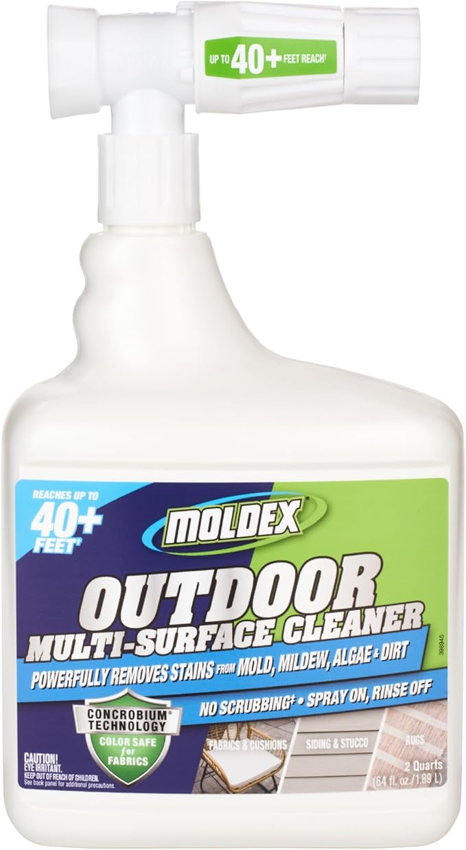 Moldex® Instant Outdoor Cleaner with Hose End, Non Bleach Formula, 64 oz – Fast Acting Spray for Mold and Mildew Stains on Siding, Decks, Fences and Exterior Surfaces