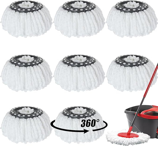 8 Pack Spin Mop Replacement Head for Standard Size Spin Mop Systems,Microfiber Spin Mop Refills Replacement Mop Head for 360 Degree Spin Magic Mopping-Round Shape,White