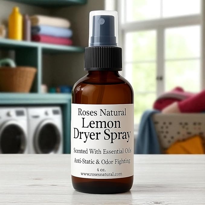 Natural Dryer Ball Spray, 4 oz, Patchouli, Lavender,Essential Oil Laundry Refresher, Fabric Freshener for Clothes, Linens & Wool, Anti-Static & Odor Neutralizer, Made in the USA (Lemon)