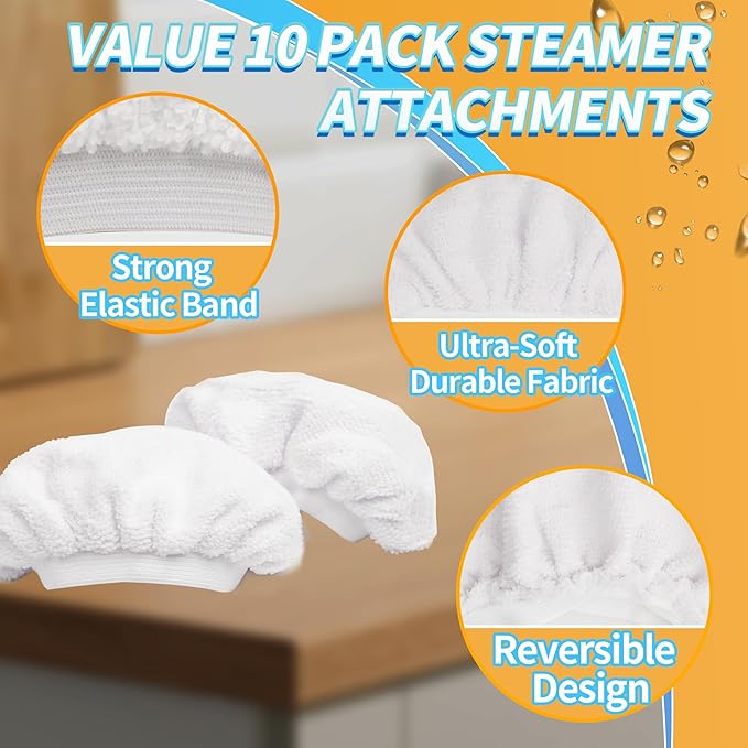 Reusable Microfiber Steam Cloth Covers, 10 Pack Cotton-Like Cleaning Pads for Handheld Steam Cleaners, Washable & Scratch-Safe, Compatible with Bissell Steam Shot, McCulloch, PurSteam & Wagner