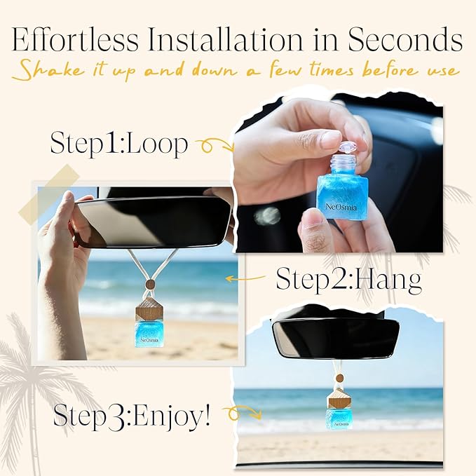 Car Diffuser Hanging- Crackle Glass Air Freshener& Natural Cork, 6 Scents Essential Oil Car Air Freshener, Long Lasting Aesthetic Car Decor Hanging Accessorie (Oceanic Breeze)