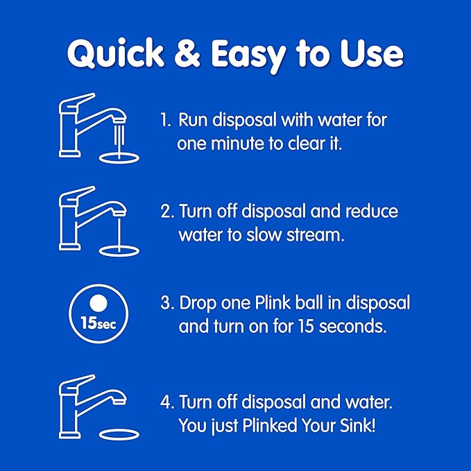 Plink Garbage Disposer Cleaner, Freshener & Odor Removing Balls, Washes Away Foul Odors, Easy to Use - Fresh Lemon Scent, 10 Uses