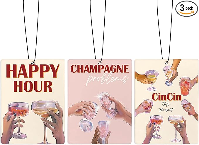 Retro Pink Cheers Air Freshener for Car, Preppy Pink Happy Hour Champagne Toast Air Freshener Hanging 3 Pcs for Cars Closet Drawer or Books, Y2K Girly Car Mirror Decor for Women