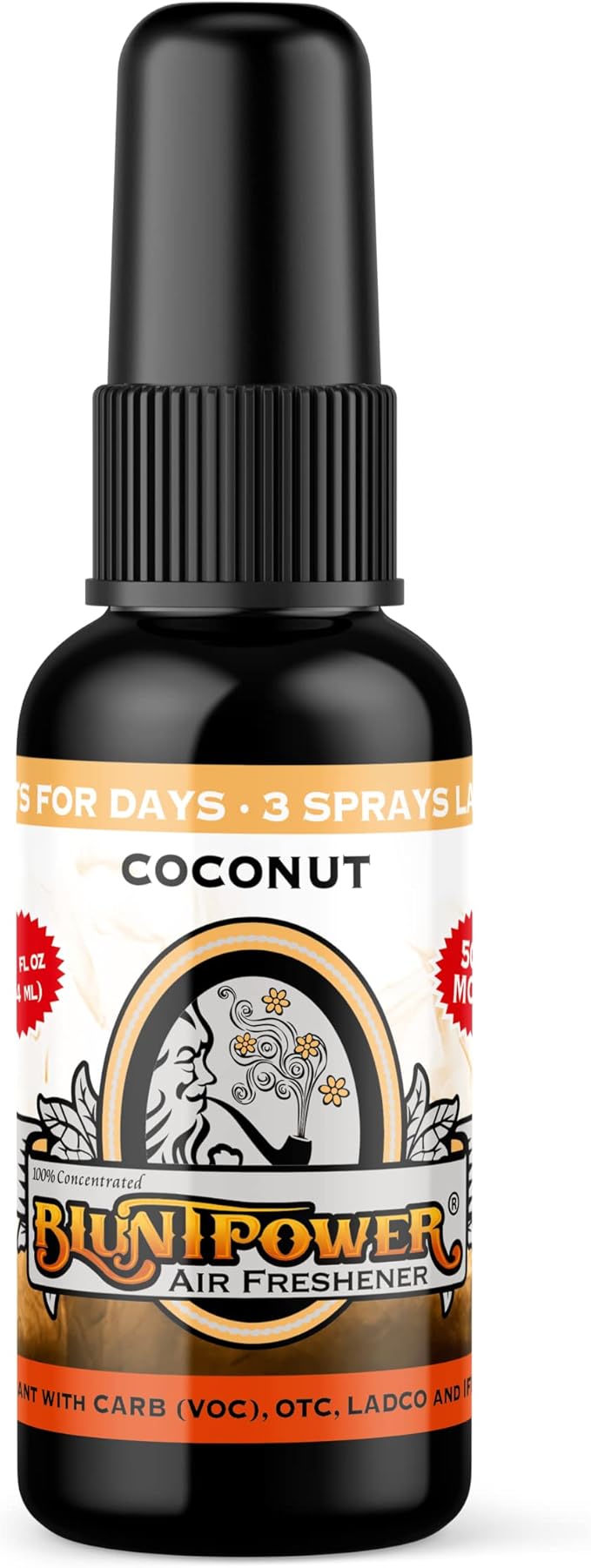 BluntPower (Coconut, 1 Pack) Concentrated Air Freshener for Room and Car Spray - Oil-Based Diffuser Spray Bottle - Long-Lasting Bathroom Spray, Car Freshener, & Odor Eliminator Spray