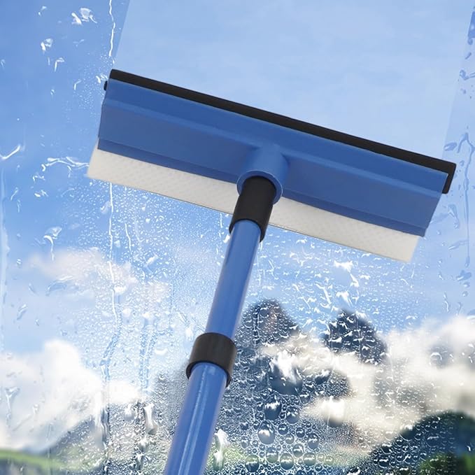 2 in 1 Casement Glass Cleaner with Telescopic Long Handle and Sponge Brush Plus Squeegee for Window Cleaning