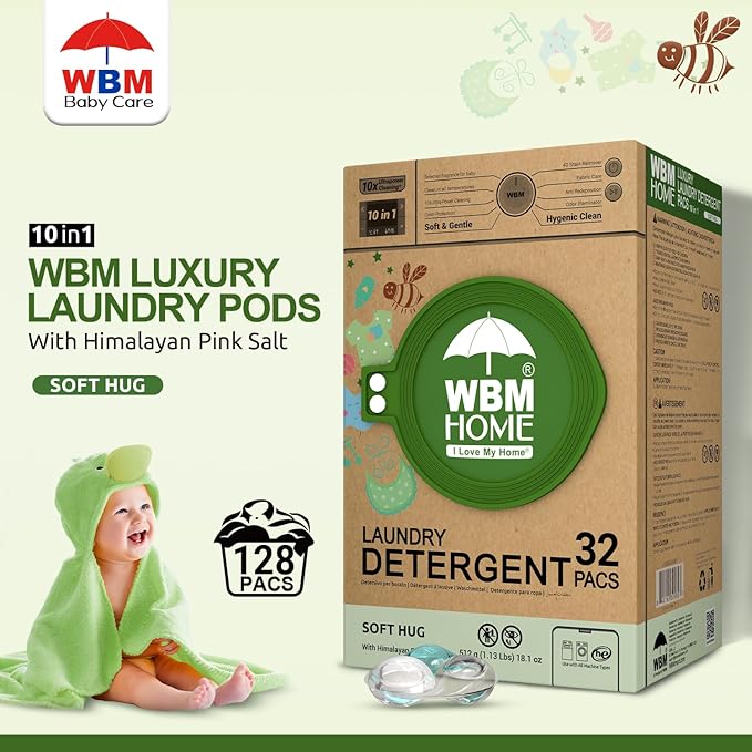 WBM Baby Care Laundry Detergent Pods, 32 Count | Laundry Pods Specially Designed For Clothes | Soft Hug Fragrance With 10x Ultra Power Cleaning