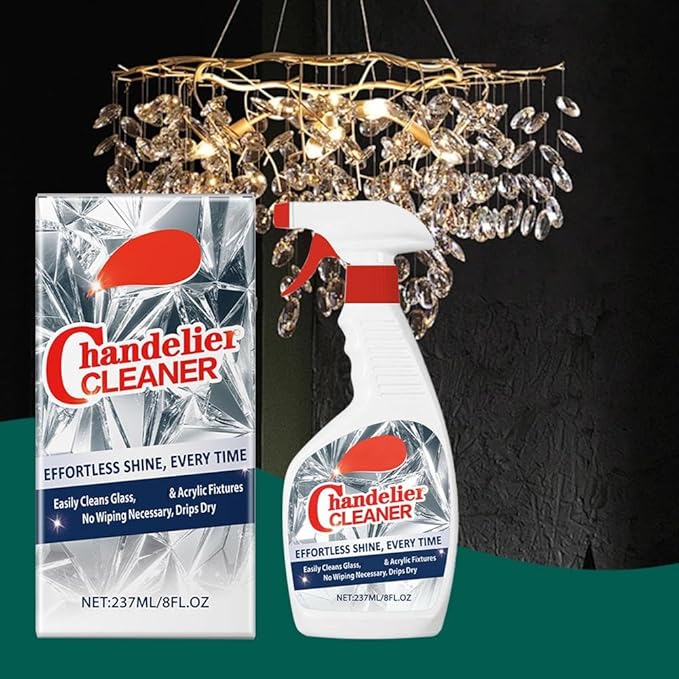 Chandelier Cleaner Drip Dry Spray – No-Wipe Dust Remover for Crystal & Glass, Streak-Free Shine for Chandeliers, Mirrors, Metal & Plastic (2 Pcs)