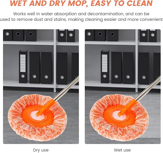 Cleaning Mop 360°rotatable Adjustable Cleaning Mop Free Splicing and Disassembly Extendable Wall Cleaning Mop Spin Mop for Floor Wall Bathroom (4 Poles and a 5 Mops)