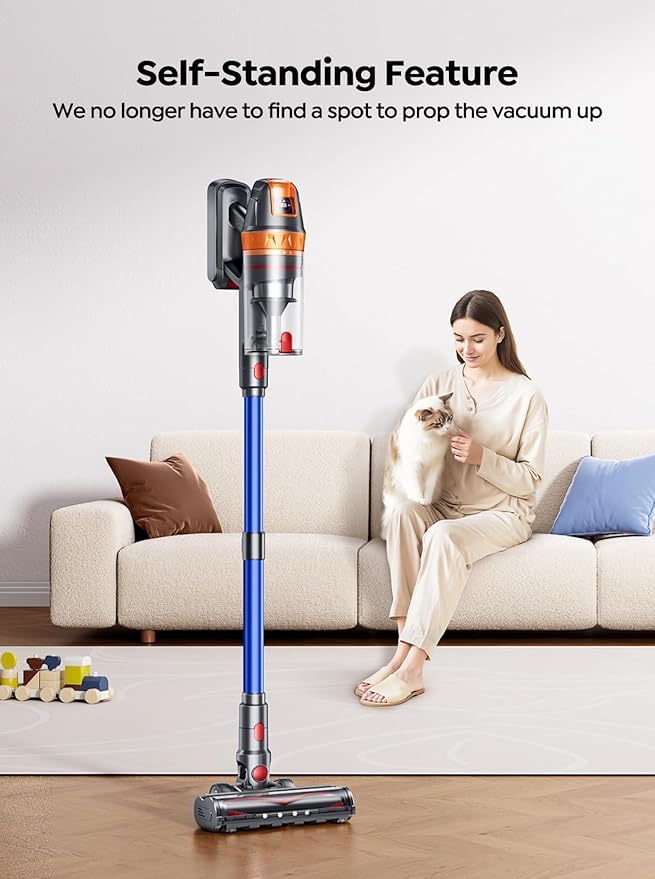 Cordless Vacuum Cleaner, 650W with Extra Mattress Cleaning Tool, 55KPA Stick Vacuum Cleaners for Home 70 Mins Runtime, Self-Standing, Wall Mount Charging, Rechargeable Vacuum for Floor Carpet Pet Hair