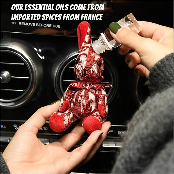 2 Pack Car Air Freshener, Essential Oil Diffuser, Car Air Freshener Long Lasting Strong Deodorizer, Car Fresheners for Women, (10ml Essential Oil, Ribbon, Vent Clip, Lanyard, Rabbit)