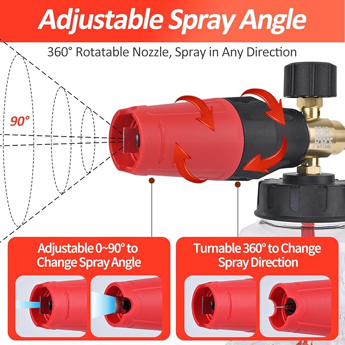 BEAR FORCE Pressure Washer Short Spray Gun M22-ID14mm Max 3000 PSI & Foam Cannon Foam Gun with 5 Tips #035 & 3/8'' Quick Connector Swivel, Additional Orifice Nozzle 1.10mm, Car Care Detailing