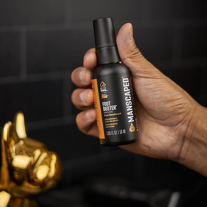 MANSCAPED® The Foot Duster®, Men's Cooling & Soothing Foot Deodorant Spray, Featuring Tea Tree, Coconut, Peppermint Oil, Refined® Scent, 1.89 fl. oz.
