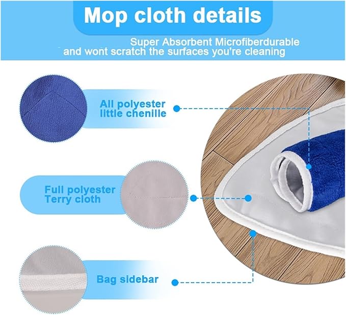 2PCS Replacement Microfiber Mop Pads Washable Reusable Refill for Hot Spray Steam Cleaning Tool(Blue)