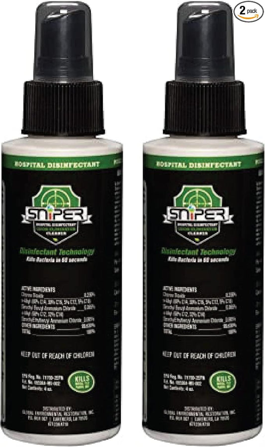 SNiPER Hospital Disinfectant, Odor Eliminator & All-Purpose Cleaner, 4 Ounce Spray, 2-Pack