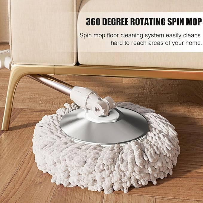Spin Mop and Bucket with Wringer Set, Mops with 4 Replacement Washable Microfiber Mop Pad Heads Refills, Easy Moving with Wheels for Home Floor Cleaning