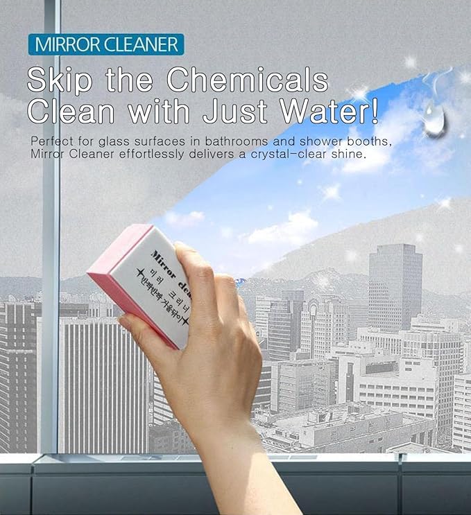 [JoseonGot Elephant] Eco-Clean Mirror & Shower Door Sponge (Reusable, Chemical-Free) – Scratch-Safe Glass Cleaner for Bathroom | Eco Friendly Kit
