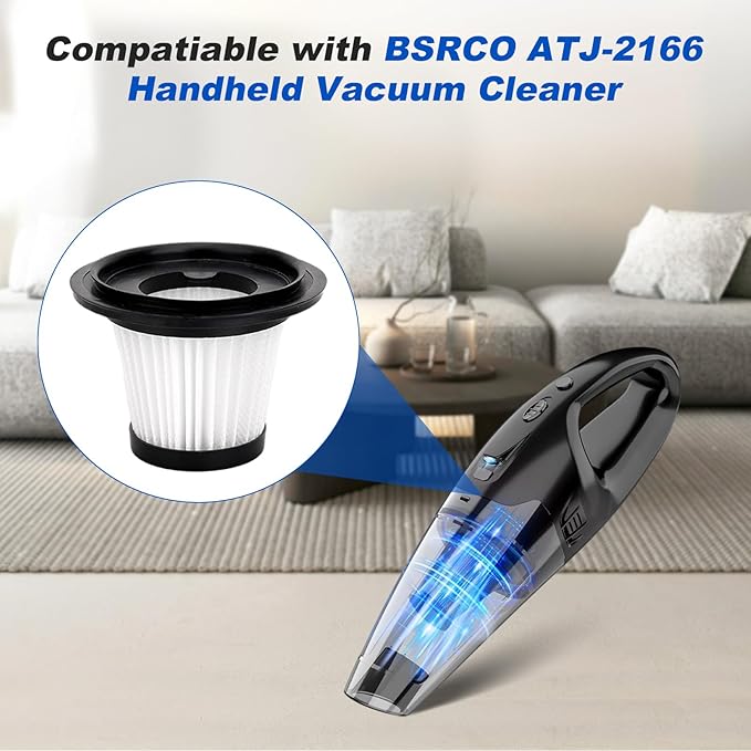 6 Pack Filters Replacement Compatible with BSRCO ATJ-2166 Handheld Car Vacuum, Washable HEPA Filters Works with H126 and ATJ Car Handheld Vacuum