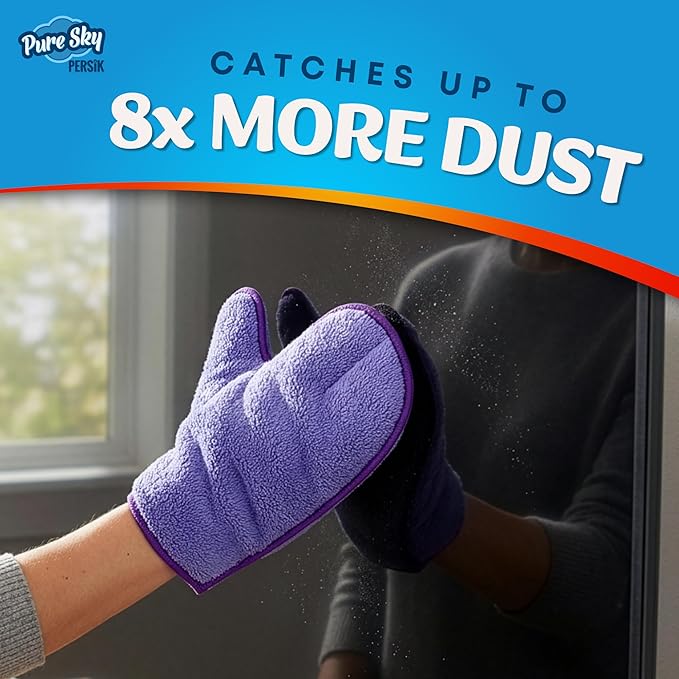 persik Pure-Sky Ultra Microfiber Cleaning Glove – JUST ADD Water No Detergents Needed - 2-in1, Combination for Glass and Multipurpose – Streak Free Magic Window Polishing Glove - Removes Stains, Dust