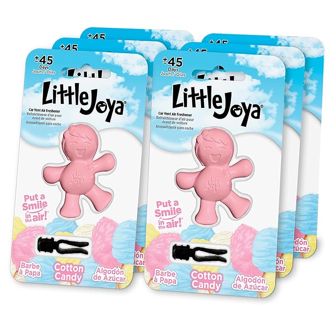 Little Joya 96017-6PK Cotton Candy Car Air Freshener Vent Clip Provides Long-Lasting Freshness in a Compact Design, Fights Odors for up to 45 Days, Cute Car Odor Eliminator, Non-Toxic, Pack of 6