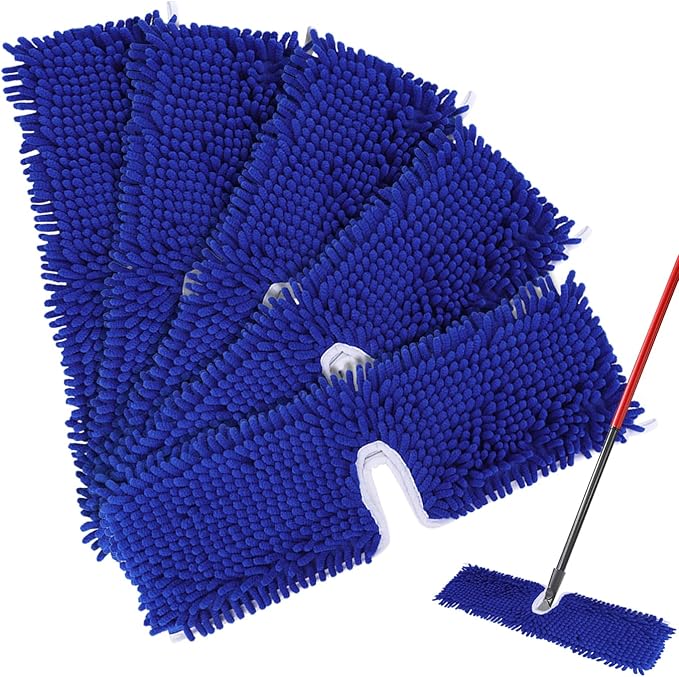 Mop Heads Replacements Compatible with Cedar Dual-Action Flip Mop - Chenille Double Sided Replace Pads for Dry/Wet Use - Washable Dust Mop Refills, 5 Chenille-Microfiber Double Sided pad