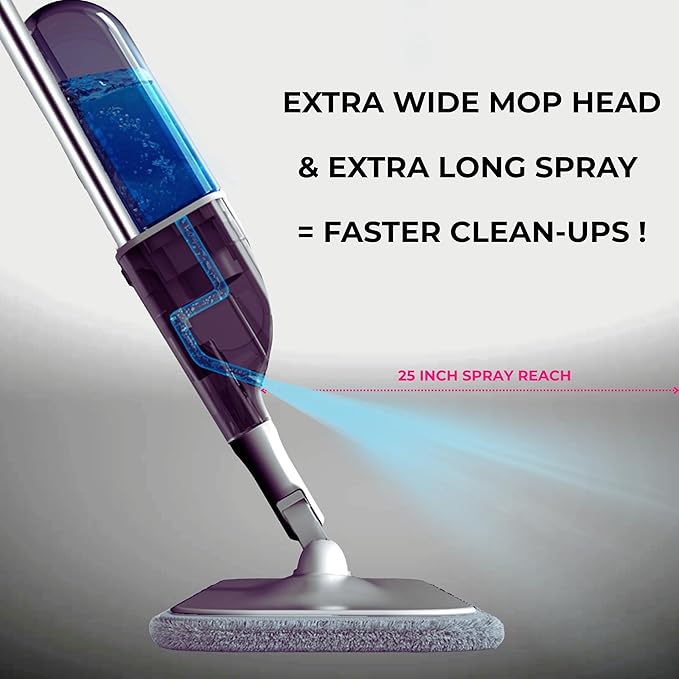 True & Tidy® SPRAY-250A Multi-Surface Spray Mop with Refillable Water Bottle, Use Any Cleaning Solution Easy to Fill and Refill with Machine Washable Mop Pad (Gray)