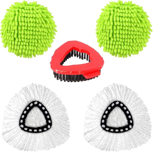 Mop Heads Replacements for OCedar EasyWring 1 Tank Spin System, Mop Replace Head with 2 Microfiber Refills, 2 Chenille Pads,1 Scrub Brush