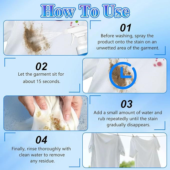 2PCS Non Ionic Clothing Emulsifier Stain Remover, Powerful Laundry Stain Remover Spray, Non Ionic Emulsifier Clothing Cleaner for Grease, Oil, Food on Clothes & Shoes (60ML)