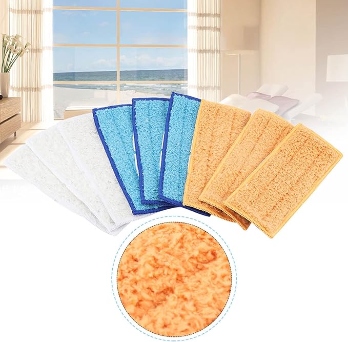 9 PCS Replacement Microfiber Mop Pads, Washable Head Fit Flat Spray Mops, Reusable Head Refills for Flat, 6.89x2.76in Multi Color Set (White Orange Blue)