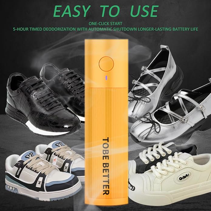 Shoe Deodorizer Rechargeable Ozone Tech Eliminates Odors in All Footwear, Auto Shut-Off Durable Freshener