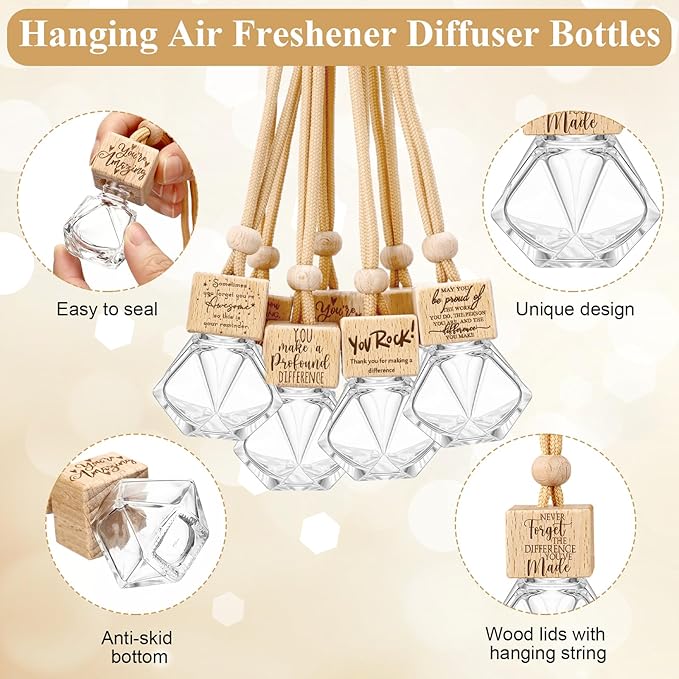 30 Pcs Appreciation Gift Bulk Car Diffuser Air Freshener Ornament Hanging Empty Glass Essential Oil Bottle for Coworker Staff Teachers Nurse Employee Team Thank You Gift