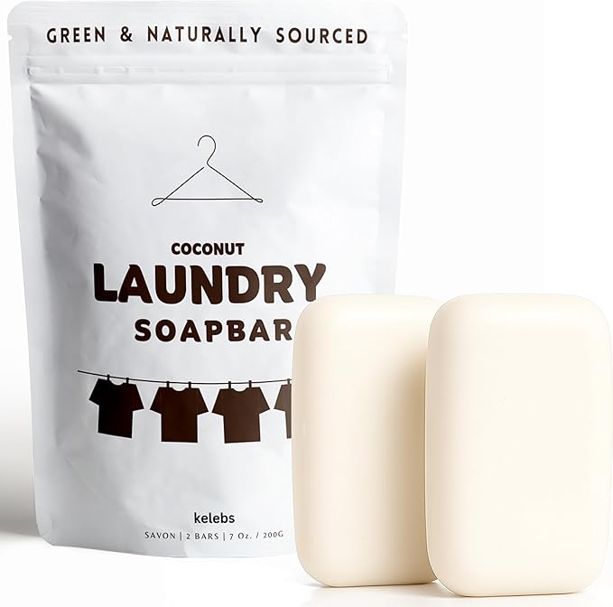 Kelebs Natural Laundry Soap Bar for Sensitive Skin with Organic Coconut - Delicate Laundry Stain Remover for Clothes, Underwear, Collar - Gentle Baby Laundry Soap | 2 Bars