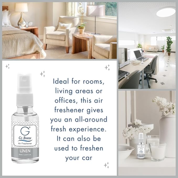 G's Breeze Linen Air Freshener - Crisp, Clean Fragrance with Cotton & Floral Notes - Inviting & Fresh Scent for Any Space - Long-Lasting Freshness - Ideal for your Home, Offices & More