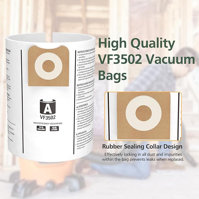 20 Pack 23743 VF3502 Vacuum Bags Compatible with Ridgid 12 to 16 Gallon Wet Dry Vacuums, High Efficiency Replacement Filter Bags for Model WD1950 WD1956 WD1850 WD1851 RV2400HF WD1450 WD1680 WD1270