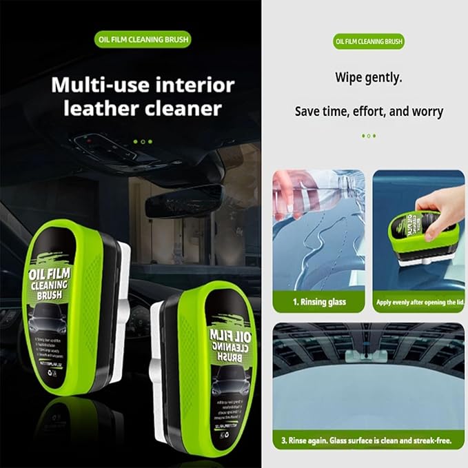 2026 Upgrade Clear Vision Windshield Cleaner, Clearvision Car Windshield Cleaner, Automotive Oil Film Cleaning Brush for car windows Prevents Rain and Fog (2, Green)