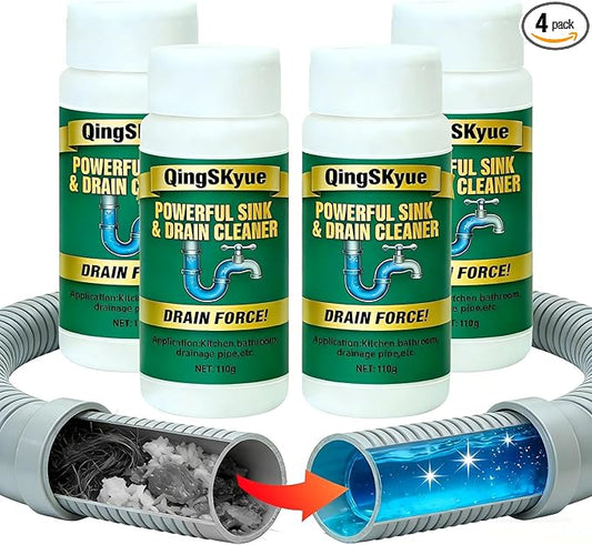 4 Pack Drain Cleaner & Clog Remover, Fast Foaming Powder (110g Each), Unscented for Kitchen Sink, Bathroom & Floor Drains