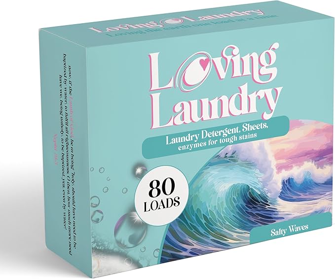 LOVING LAUNDRY- Detergent Sheets Strip Laundry Soap - Clean Safe Ingredients Ultra Concentrated Stain fighting Enzymes -(80 Loads) Salty Waves Scent