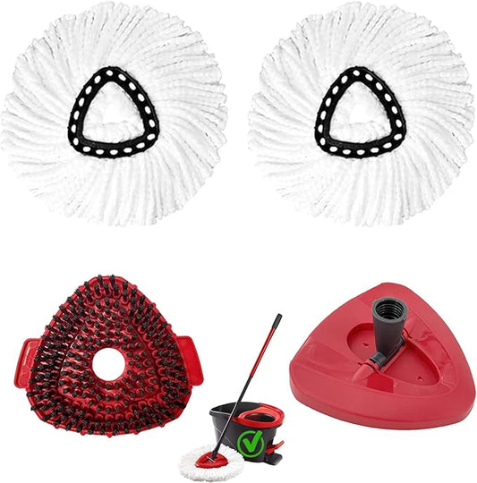 4Pcs Mop Heads Replacement,Spin Mop Replacement Head Compatible with Cedar Easywring 1-Tank System,Including 2 Spin mop Replacement Heads,1 Brush Head and 1 Base (Machine Washable & Easy to Replace)