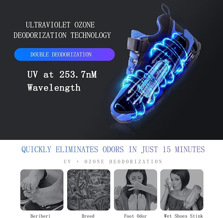 Ultraviolet Shoe Deodorizer,UV Light Sneaker Cleaner,Smart Timing UV Footwear Odor Elimination,360°Ultraviolet Bulb Design, Applicable to All Shoes and Boots 6W （Black）