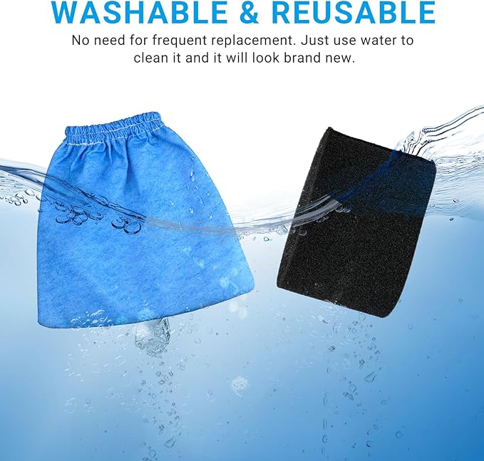 6 Pack VRC5 Filter Bags & 2 Pcs VFF51 Foam Filters Kit Compatible with Vacmaster Most 4 to 16 Gallon Wet/Dry Vacuum, Part# VRC51