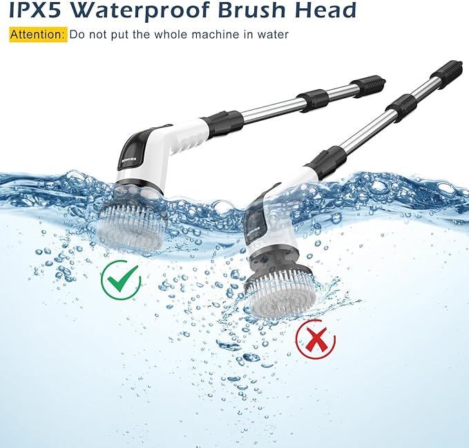 Electric Spin Scrubber, Cordless Cleaning Brush Scrubber for Home, 8 Replaceable Brush Heads-90Mins Work Time, 3 Adjustable Size, 2 Speeds for Bathroom Shower Bathtub Glass Car