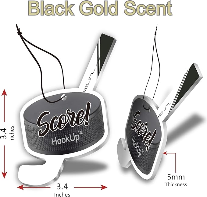 Hockey Car Air Freshener by HookUp - 10 Pack - Black Gold Scent (Extra Strong) | Unique Hockey Gift for Players, Coach, Fans | Hanging Car Accessory with Long Lasting Fresheners Smell